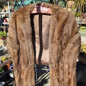 Rare Vintage Mink Fur Stole Cape Shawl Light Brown  Size S-M